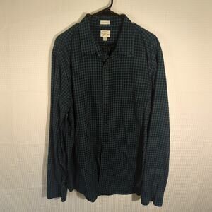 J.Crew XXLT Brushed Twill Shirt Mens Green Navy Plaid Classic Fit Long Sleeve